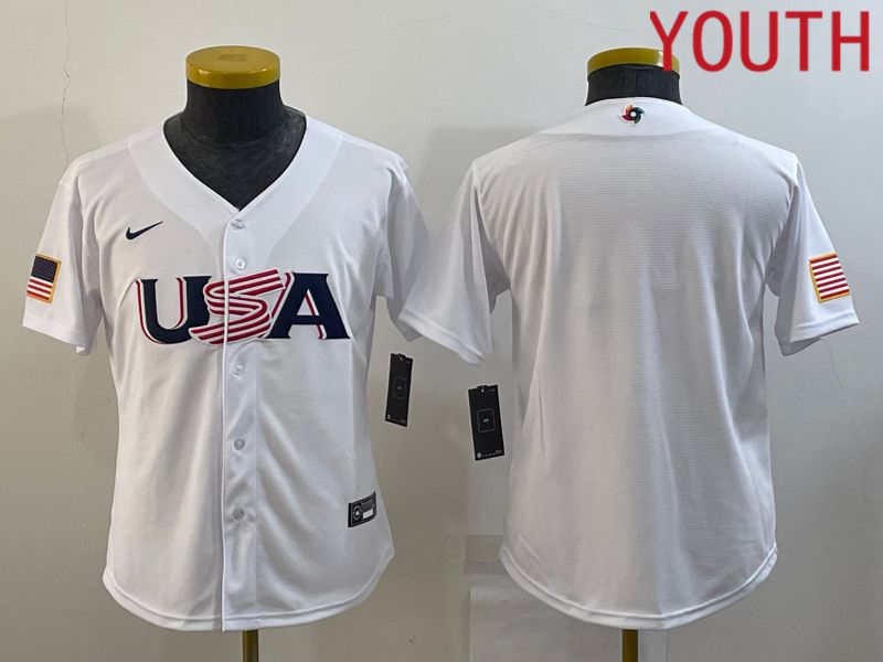 Youth 2023 World Cub USA Blank White MLB Jersey3